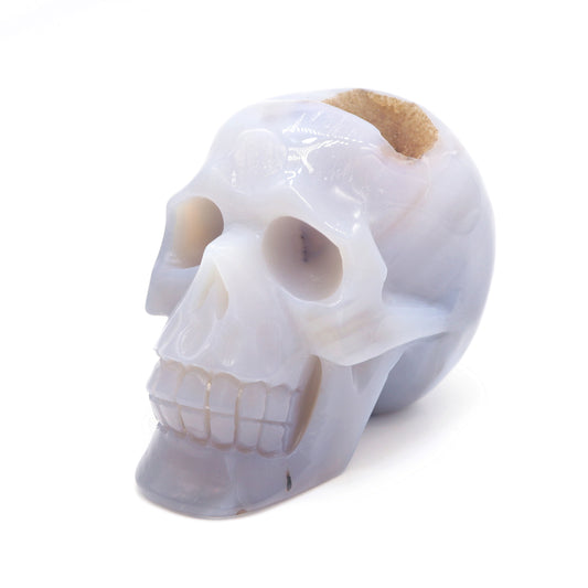 HandCarved Druzy agate Crystal Skull Statue