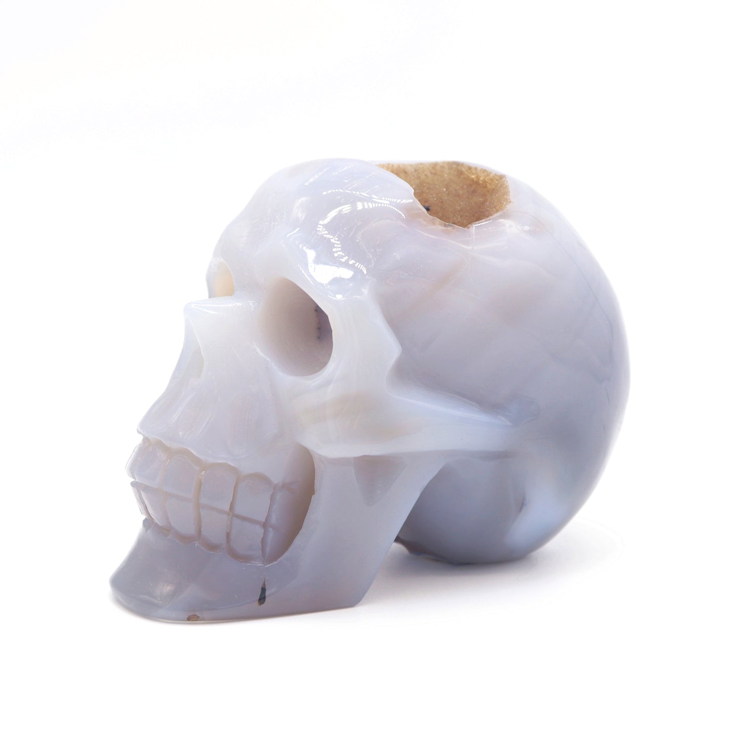 HandCarved Druzy agate Crystal Skull Statue