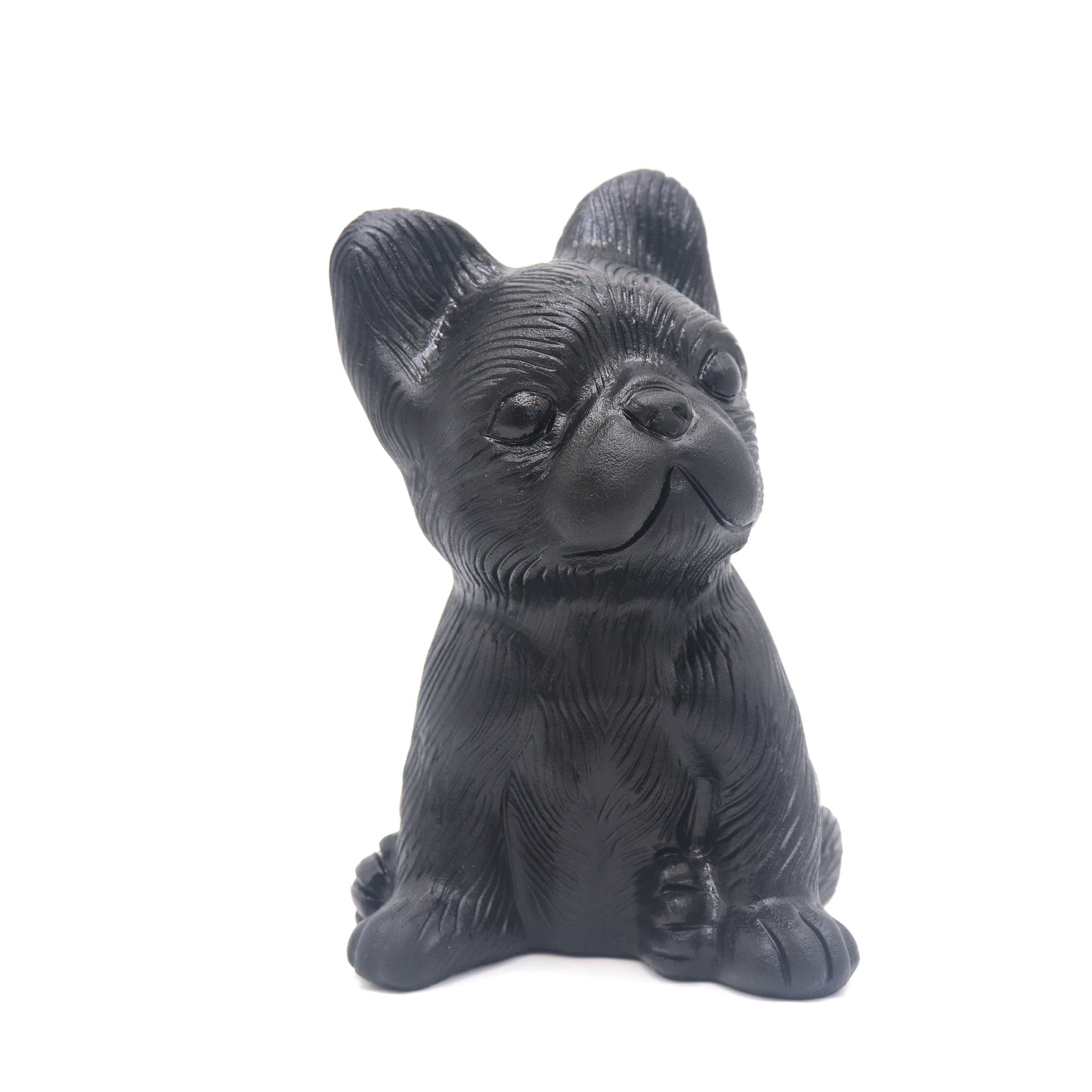 5" Natural Black Obsidian Crystal Dog Figurine Quartz Healing