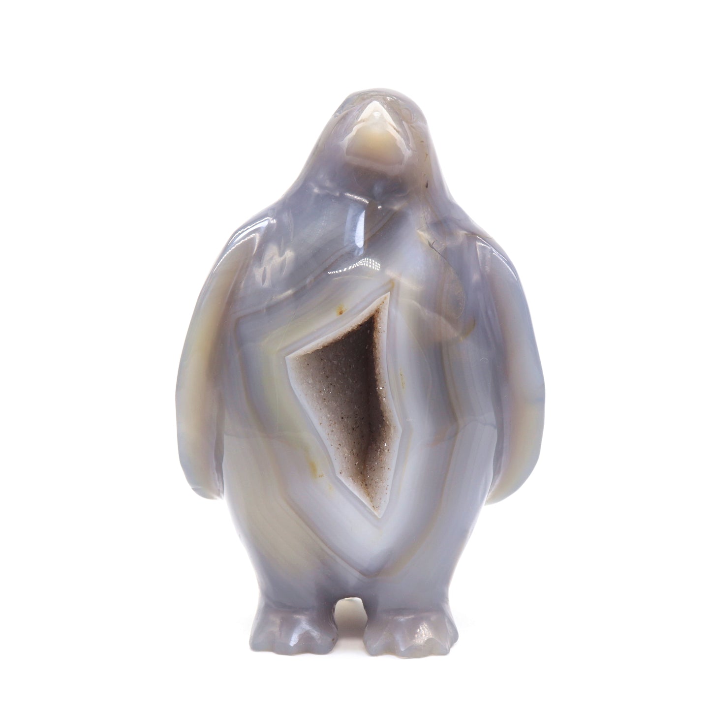 5" Hand Carved Druzy Agate Crystal penguin Statue Quartz Healing