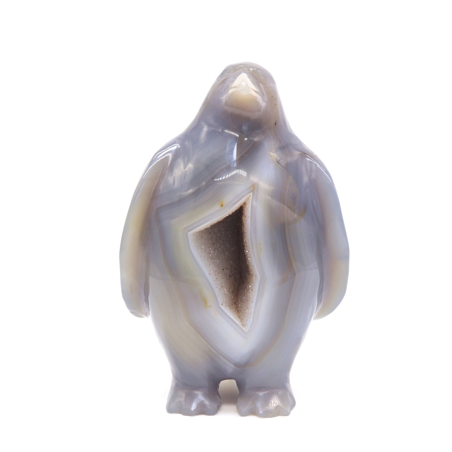 5" Hand Carved Druzy Agate Crystal penguin Statue Quartz Healing