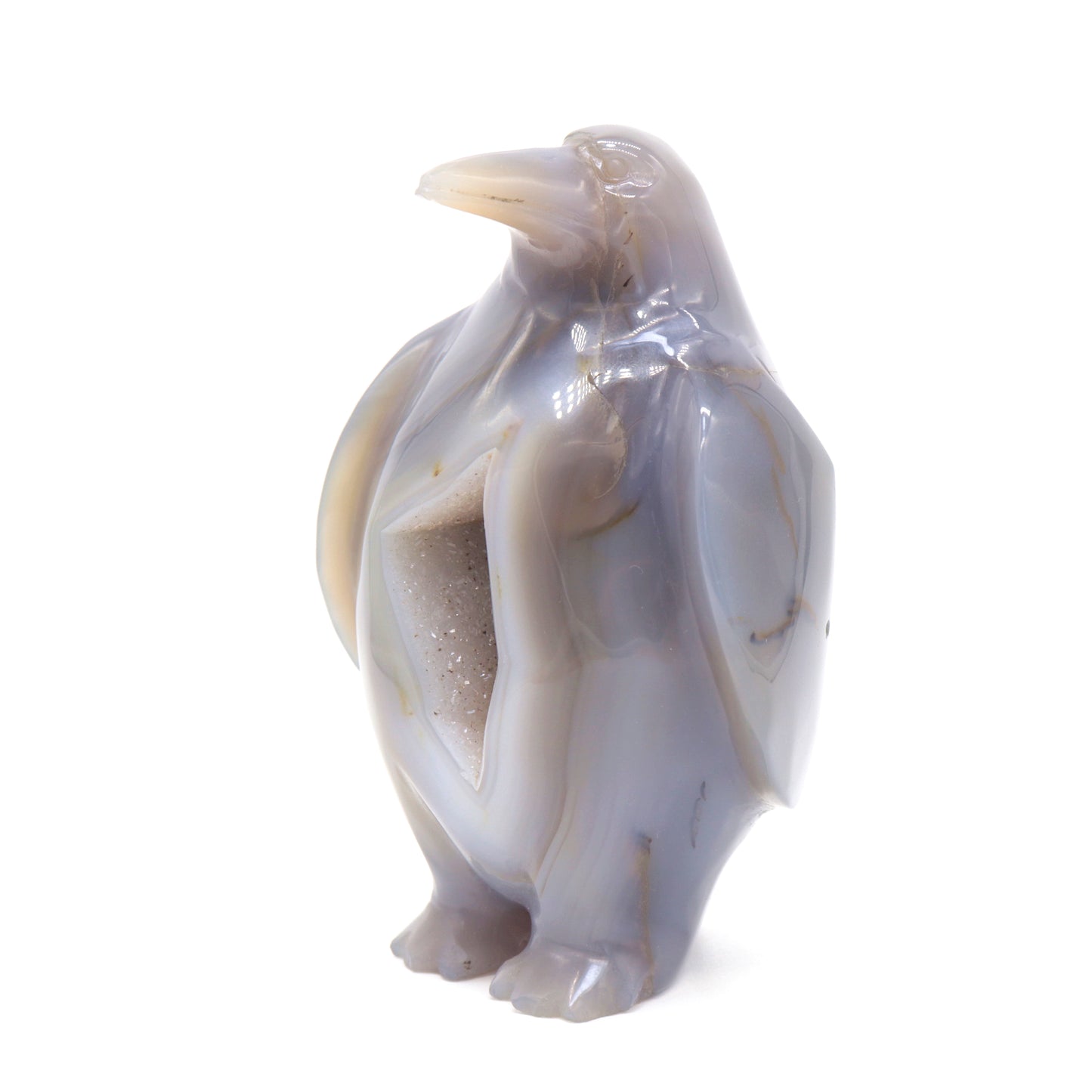 5" Hand Carved Druzy Agate Crystal penguin Statue Quartz Healing