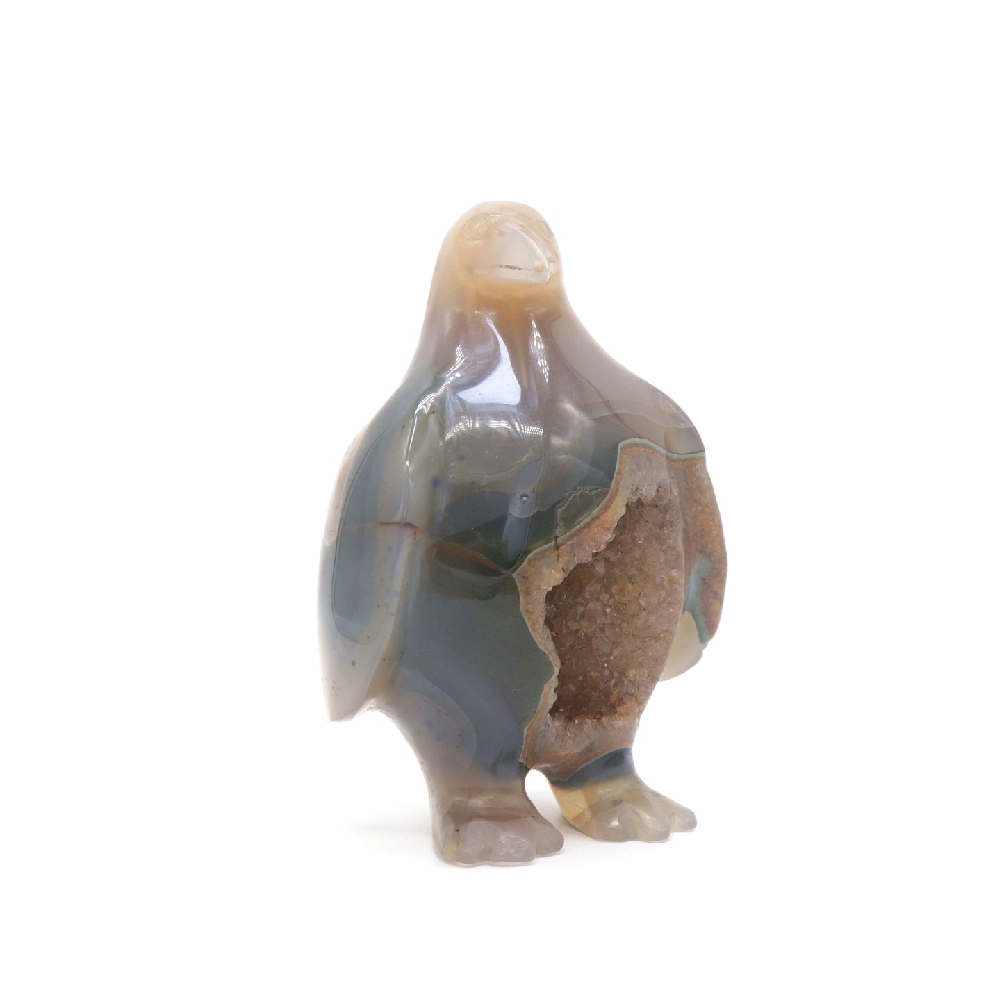 4.5" Hand Carved Druzy Agate Crystal penguin Statue