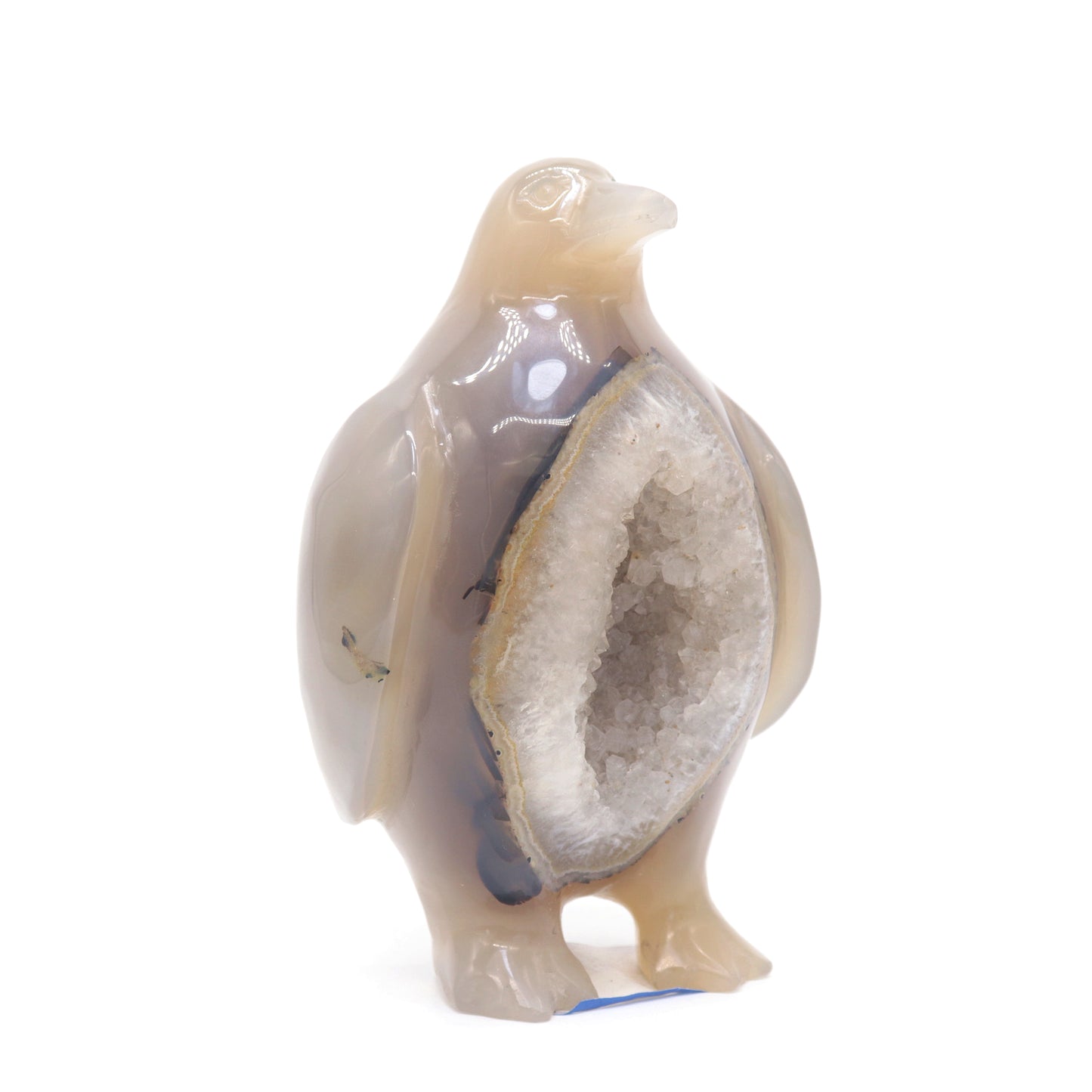 5" Hand Carved Druzy Agate crystal penguin Statue Quartz Healing