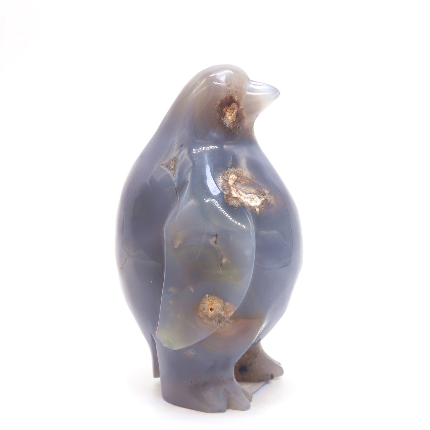 4" Hand Carved Druzy Agate penguin Figurine Crystal Animal Carving Quartz Healing
