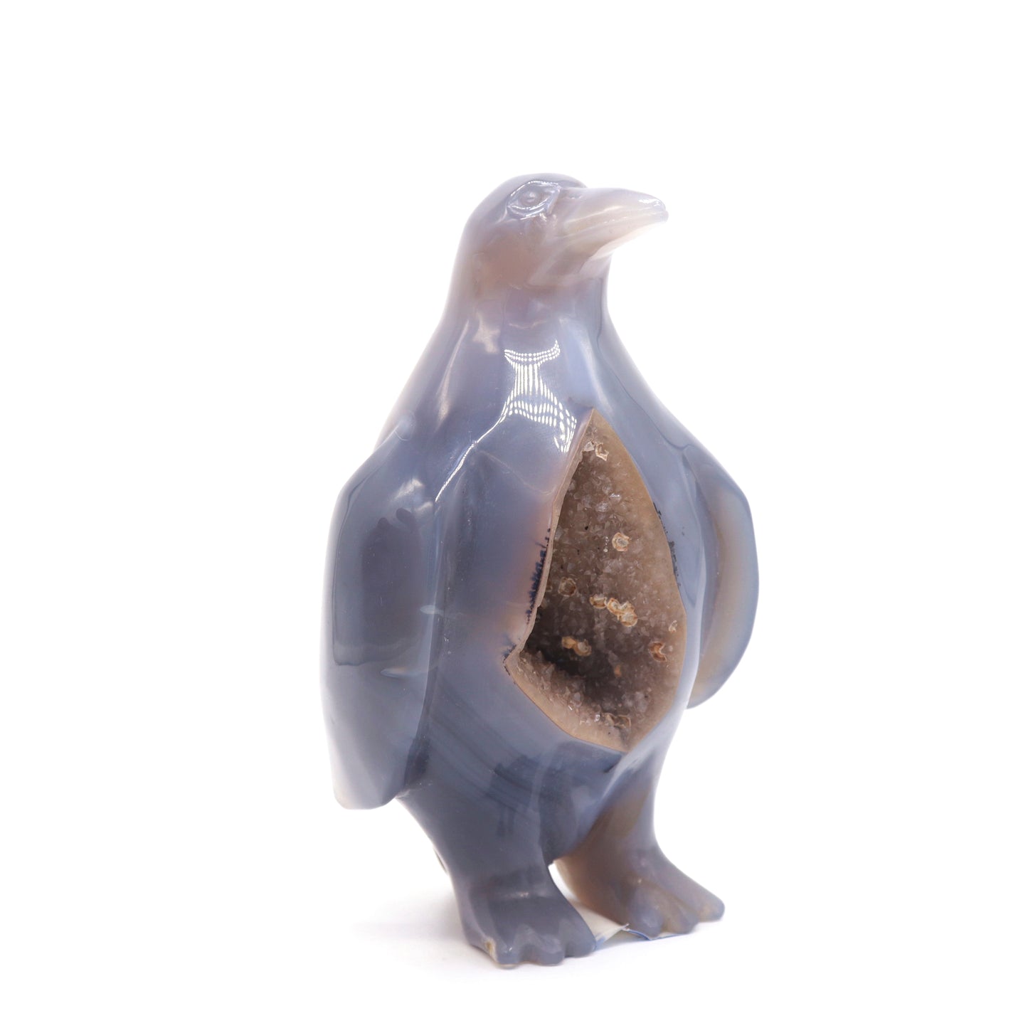 5" Hand Carved Druzy Agate Crystal penguin Statue