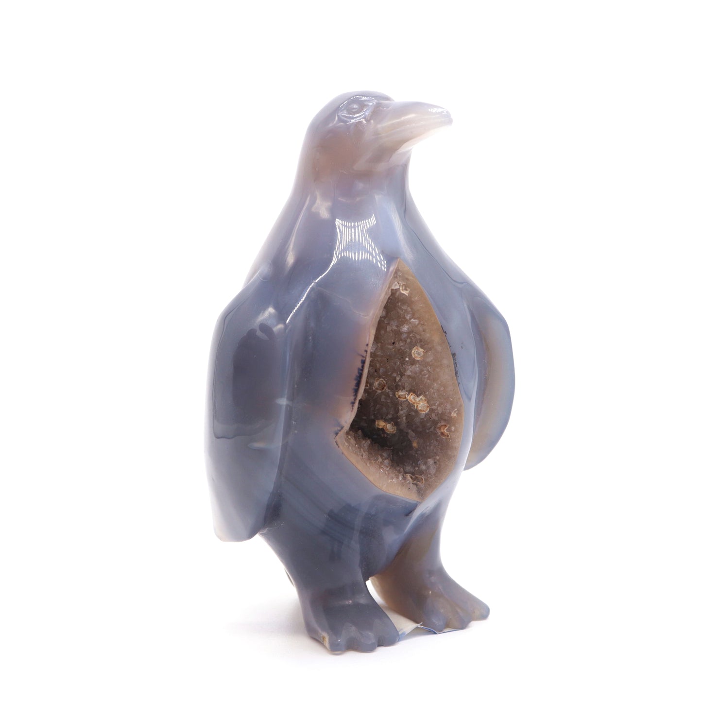 5" Hand Carved Druzy Agate Crystal penguin Statue
