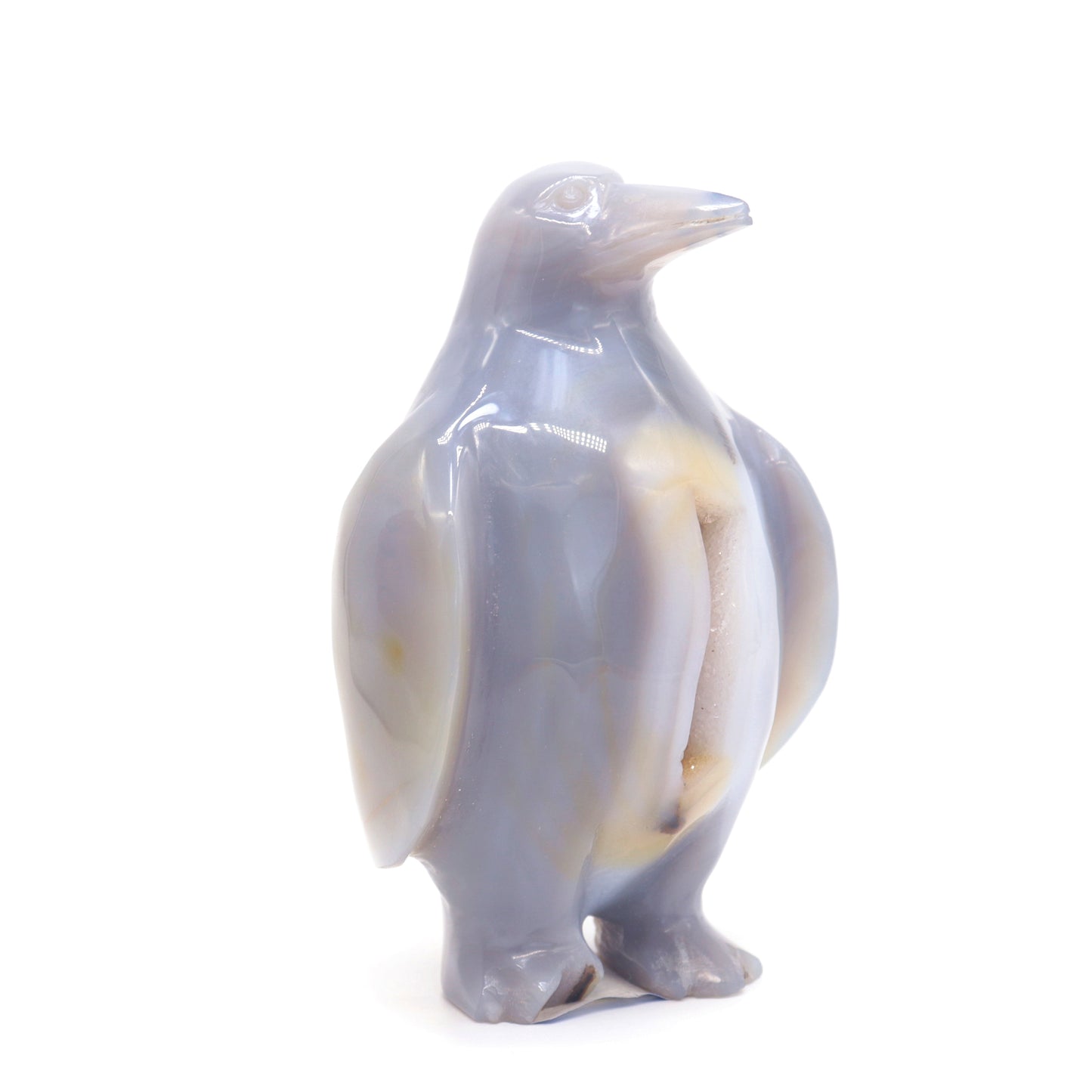 5" Hand Carved Druzy Agate penguin Statue Crystal Animal Carving Quartz Healing