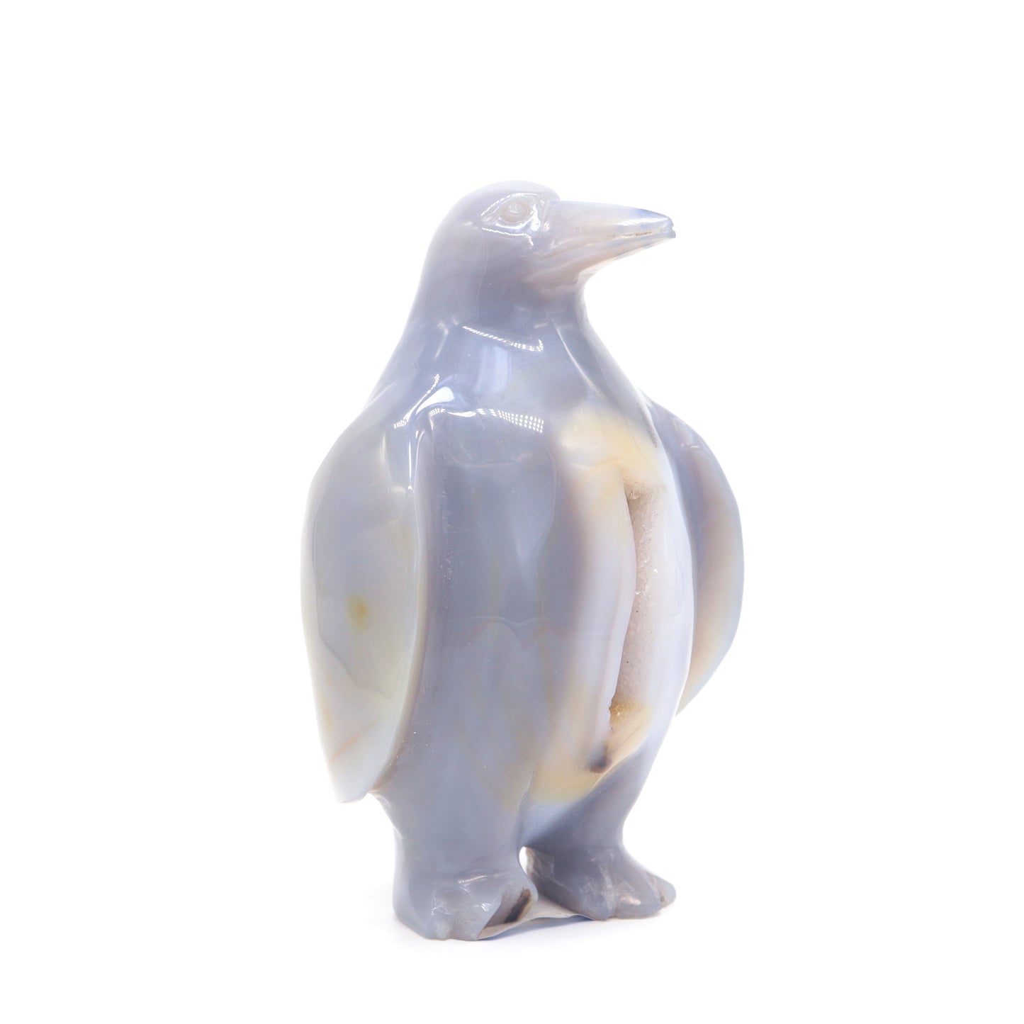 5" Hand Carved Druzy Agate penguin Statue Crystal Animal Carving Quartz Healing