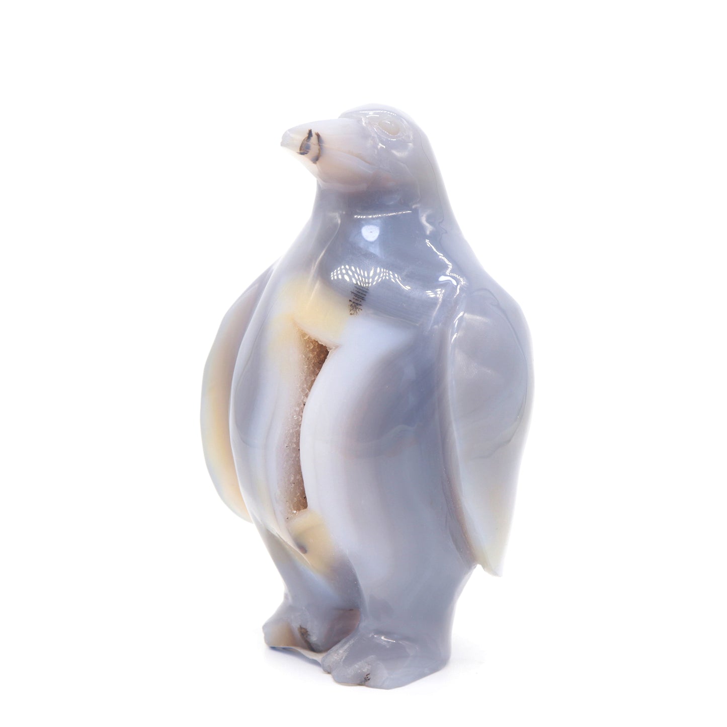 5" Hand Carved Druzy Agate penguin Statue Crystal Animal Carving Quartz Healing