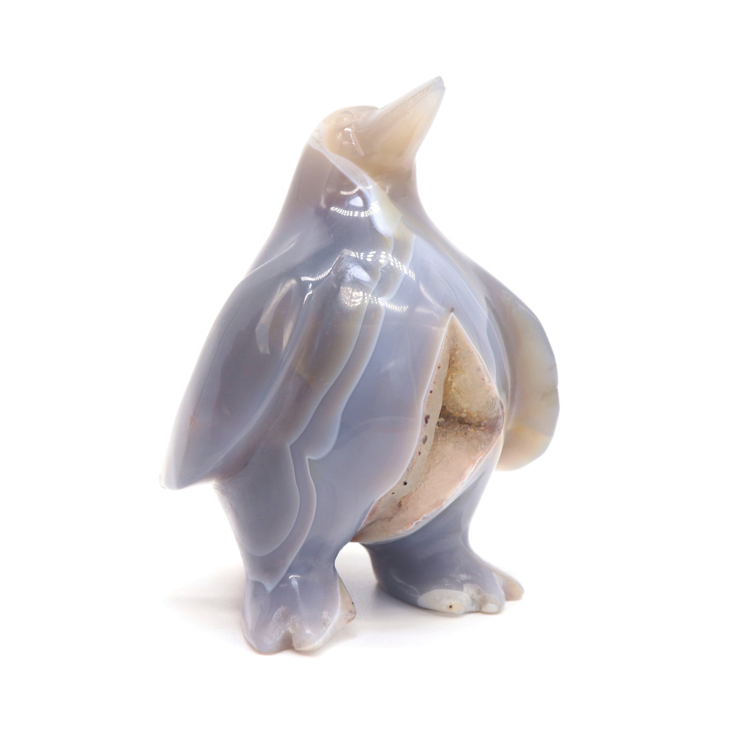 3.8" Hand Carved Druzy Agate penguin Figurine Crystal Animal Carving Quartz Healing