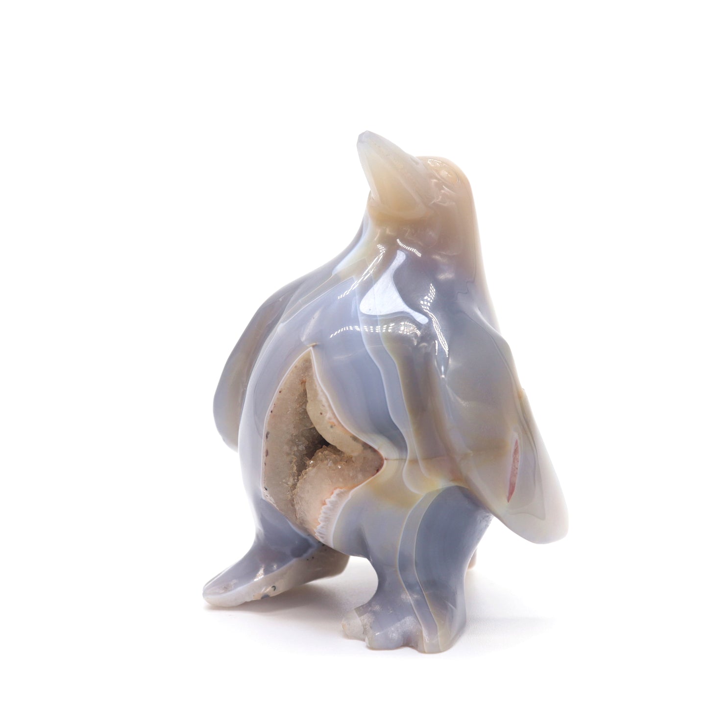 3.8" Hand Carved Druzy Agate penguin Figurine Crystal Animal Carving Quartz Healing