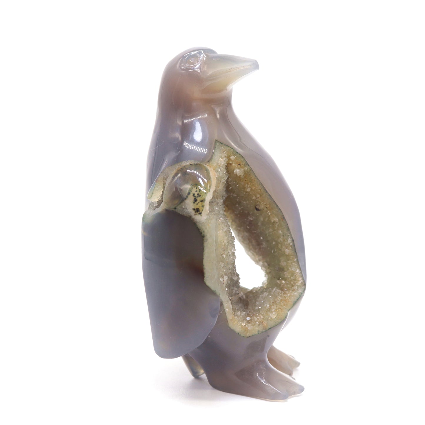 4.5" Hand Carved Druzy Agate crystal penguin Statue