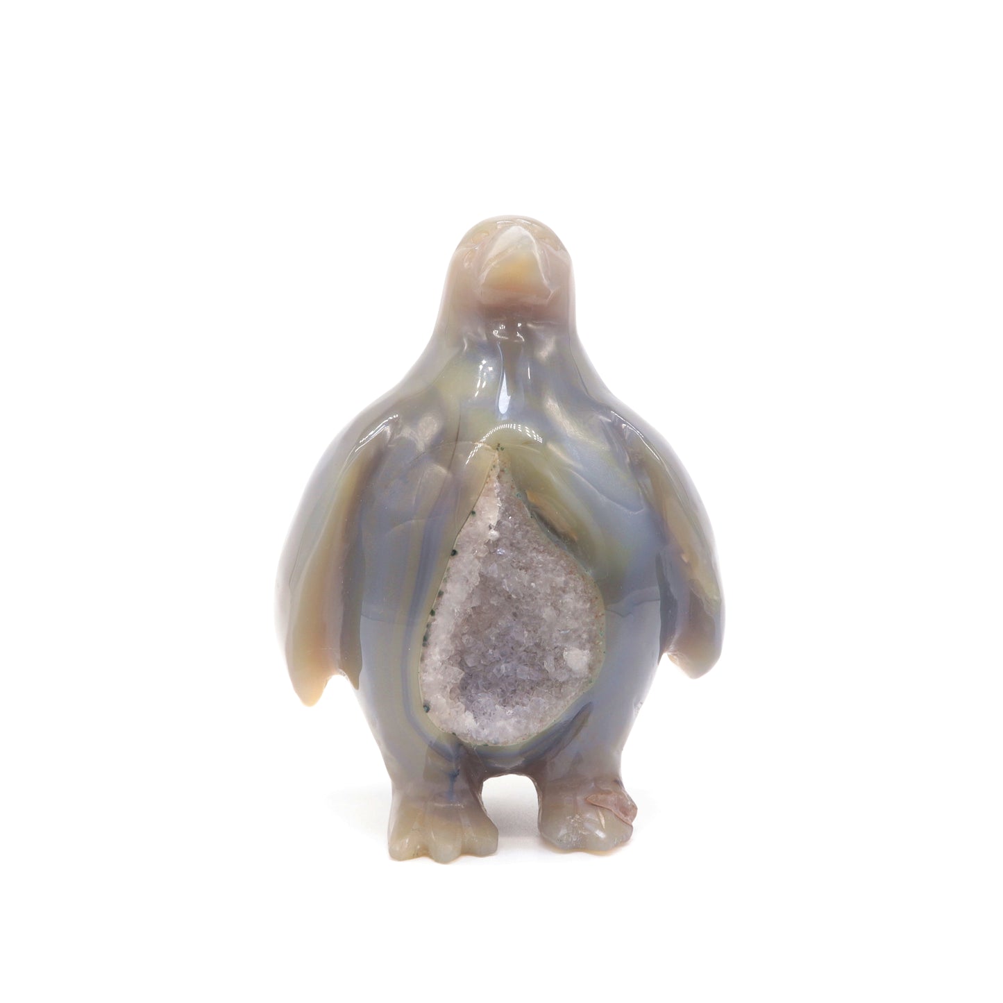 4.5" Hand Carved Druzy Agate penguin Sculpture Crystal Animal Carving Quartz Healing