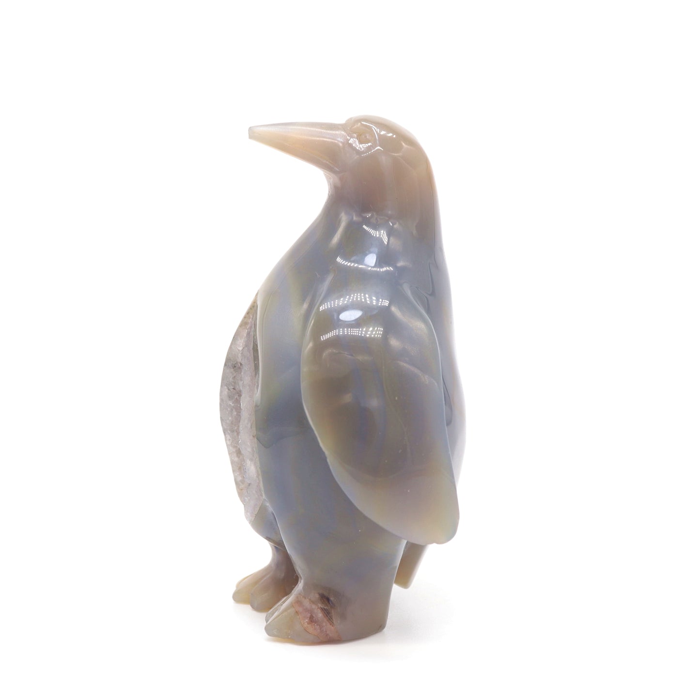 4.5" Hand Carved Druzy Agate penguin Sculpture Crystal Animal Carving Quartz Healing
