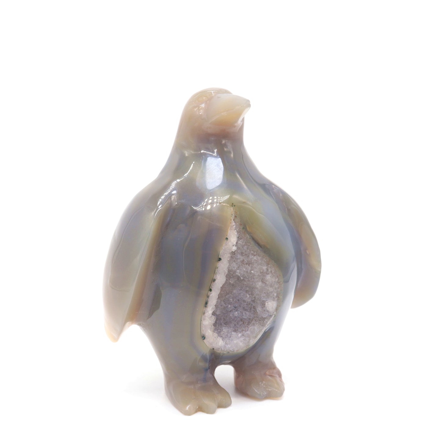 4.5" Hand Carved Druzy Agate penguin Sculpture Crystal Animal Carving Quartz Healing