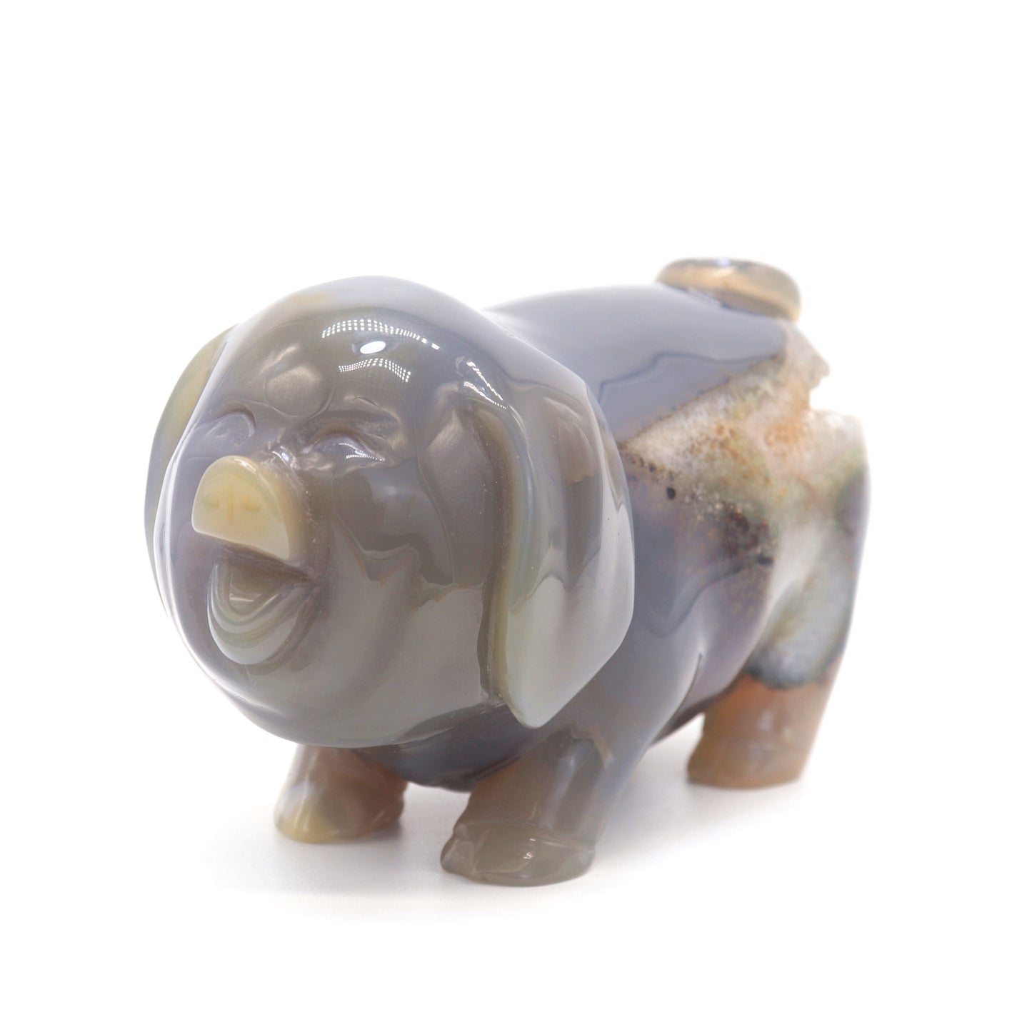 5.5" Hand Carved Druzy Agate Pig Sculpture Crystal Animal Carving Quartz Healing
