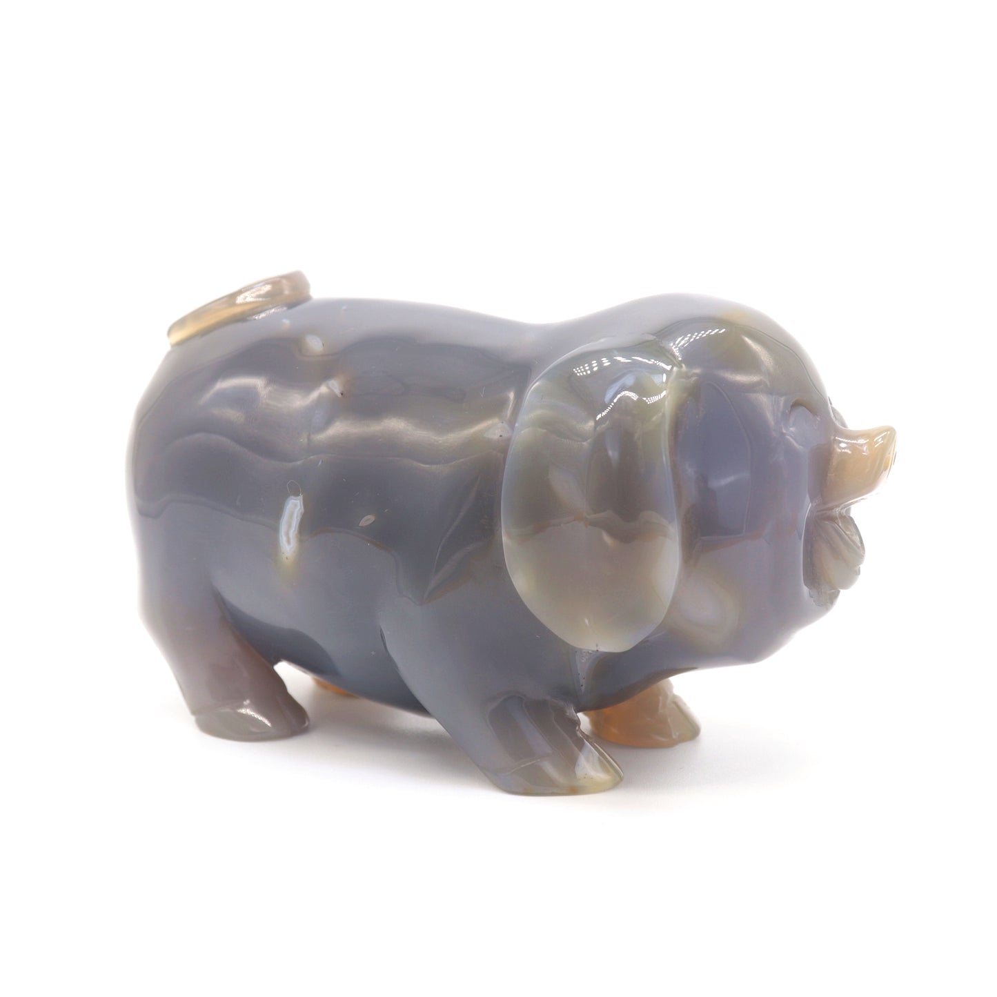 5.5" Hand Carved Druzy Agate Pig Sculpture Crystal Animal Carving Quartz Healing