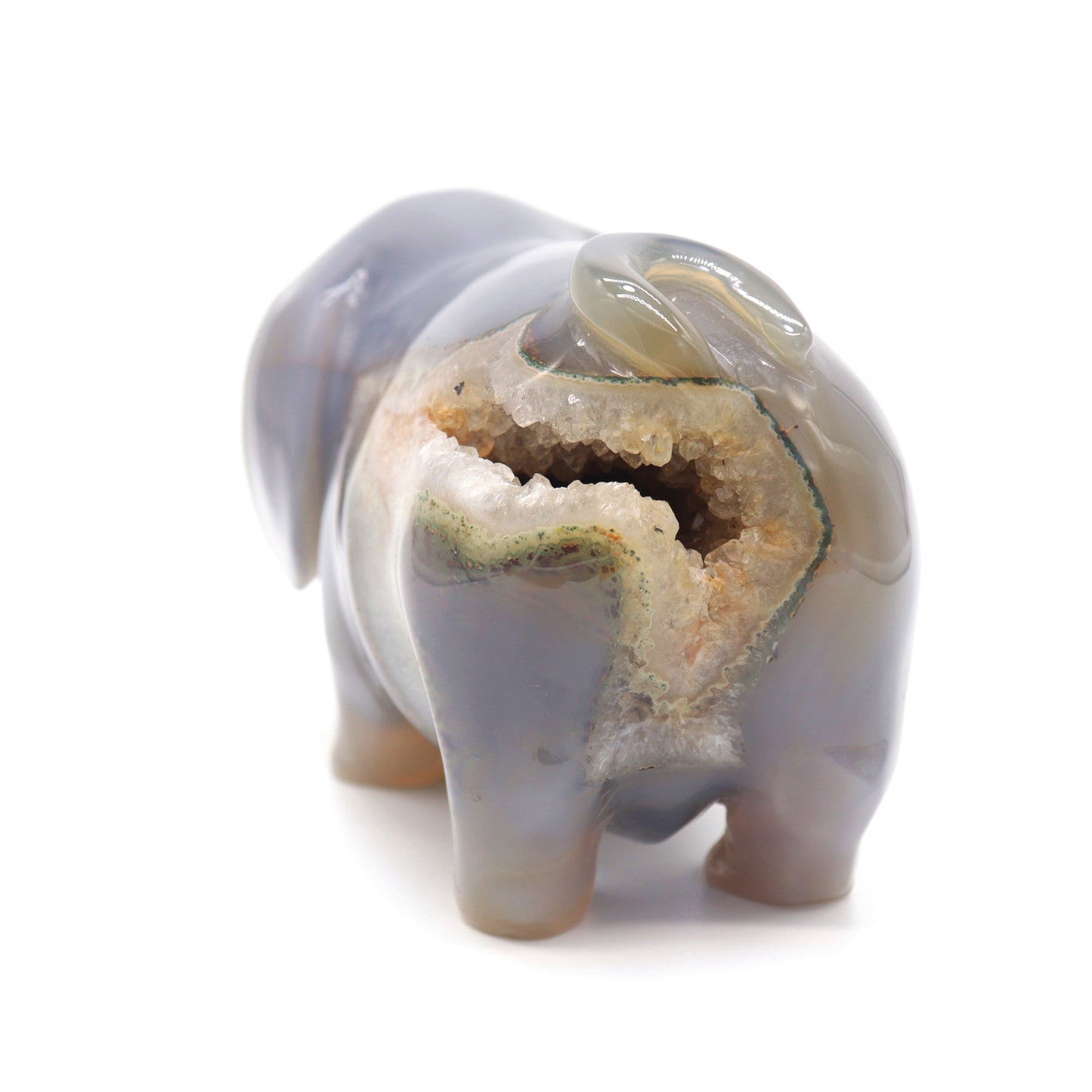 5.5" Hand Carved Druzy Agate Pig Sculpture Crystal Animal Carving Quartz Healing