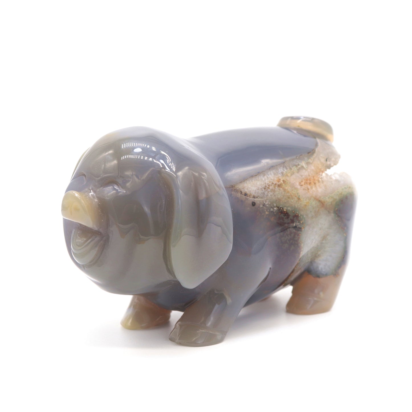 5.5" Hand Carved Druzy Agate Pig Sculpture Crystal Animal Carving Quartz Healing