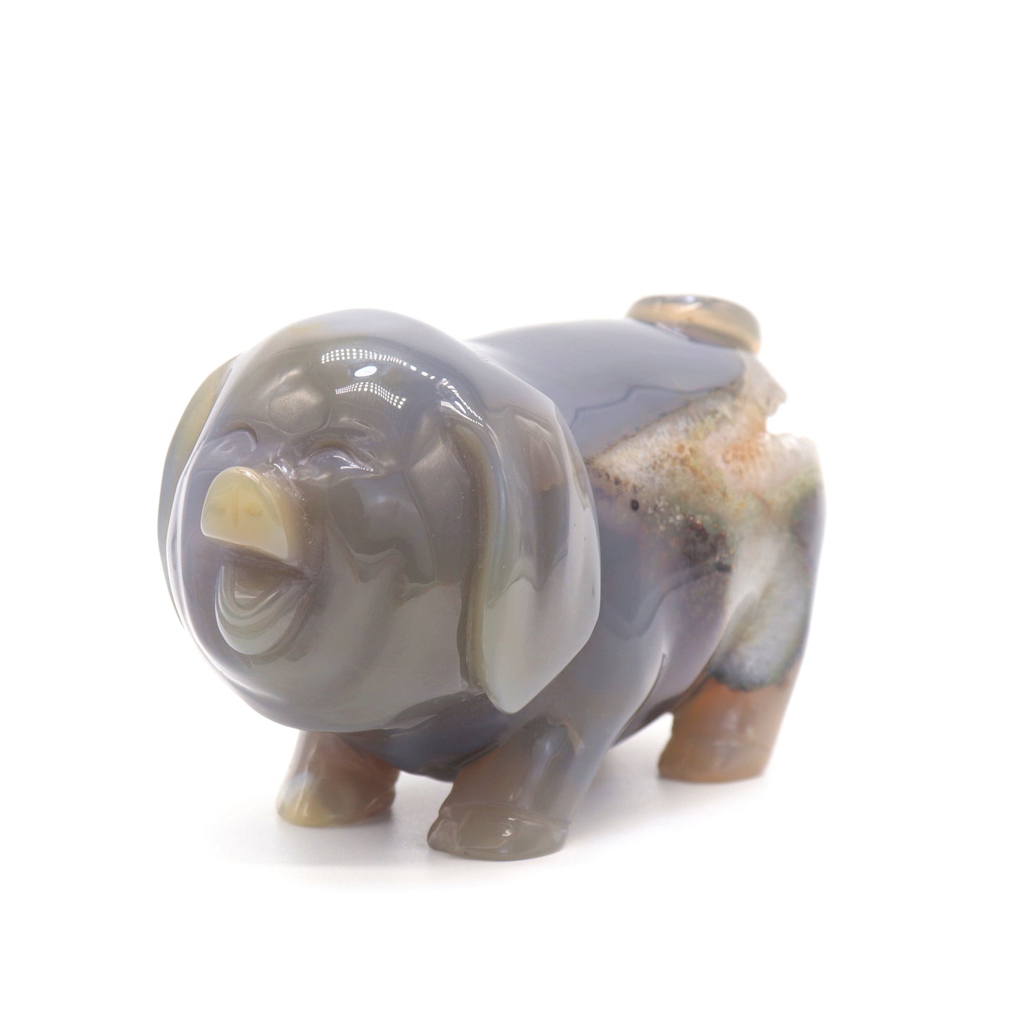 5.5" Hand Carved Druzy Agate Pig Sculpture Crystal Animal Carving Quartz Healing