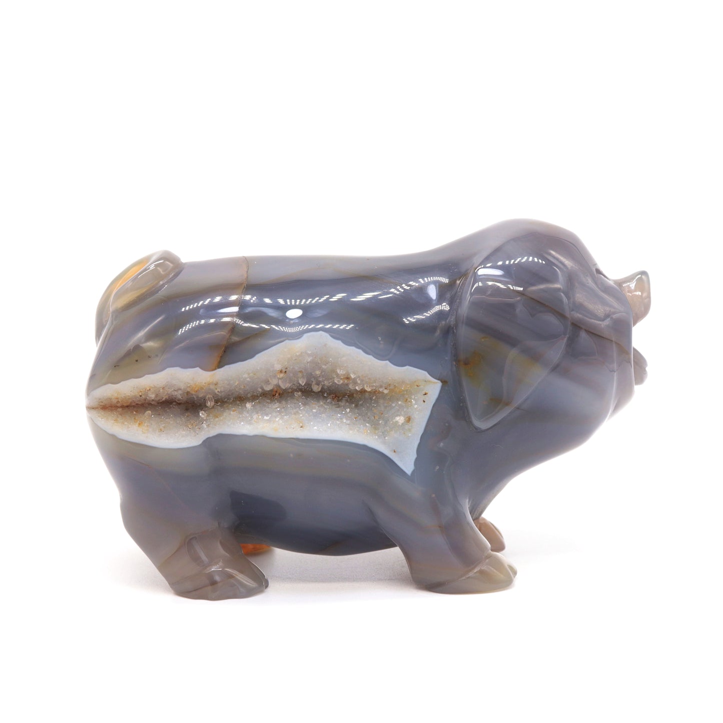5" Hand Carved Druzy Agate Pig Statue Crystal Animal Carving Quartz Healing