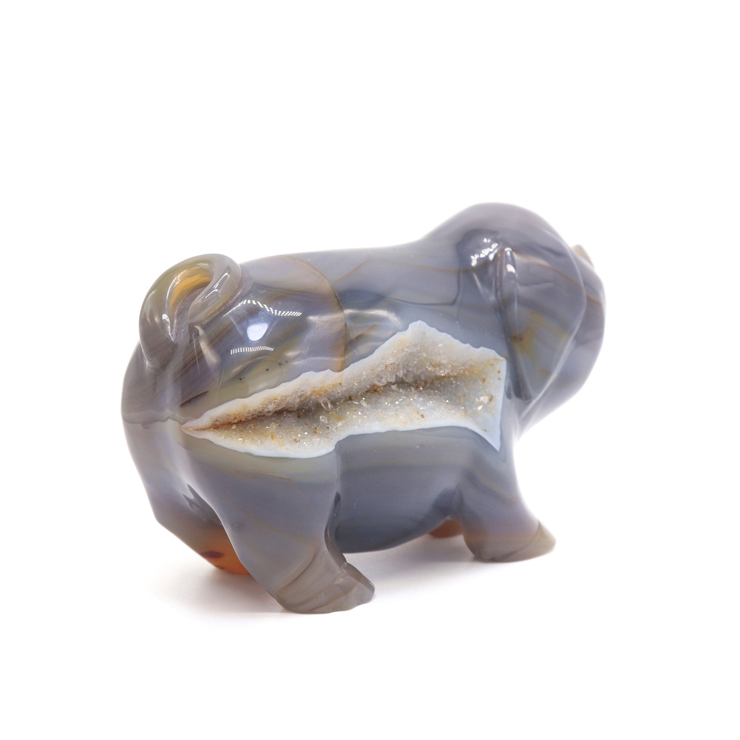 5" Hand Carved Druzy Agate Pig Statue Crystal Animal Carving Quartz Healing