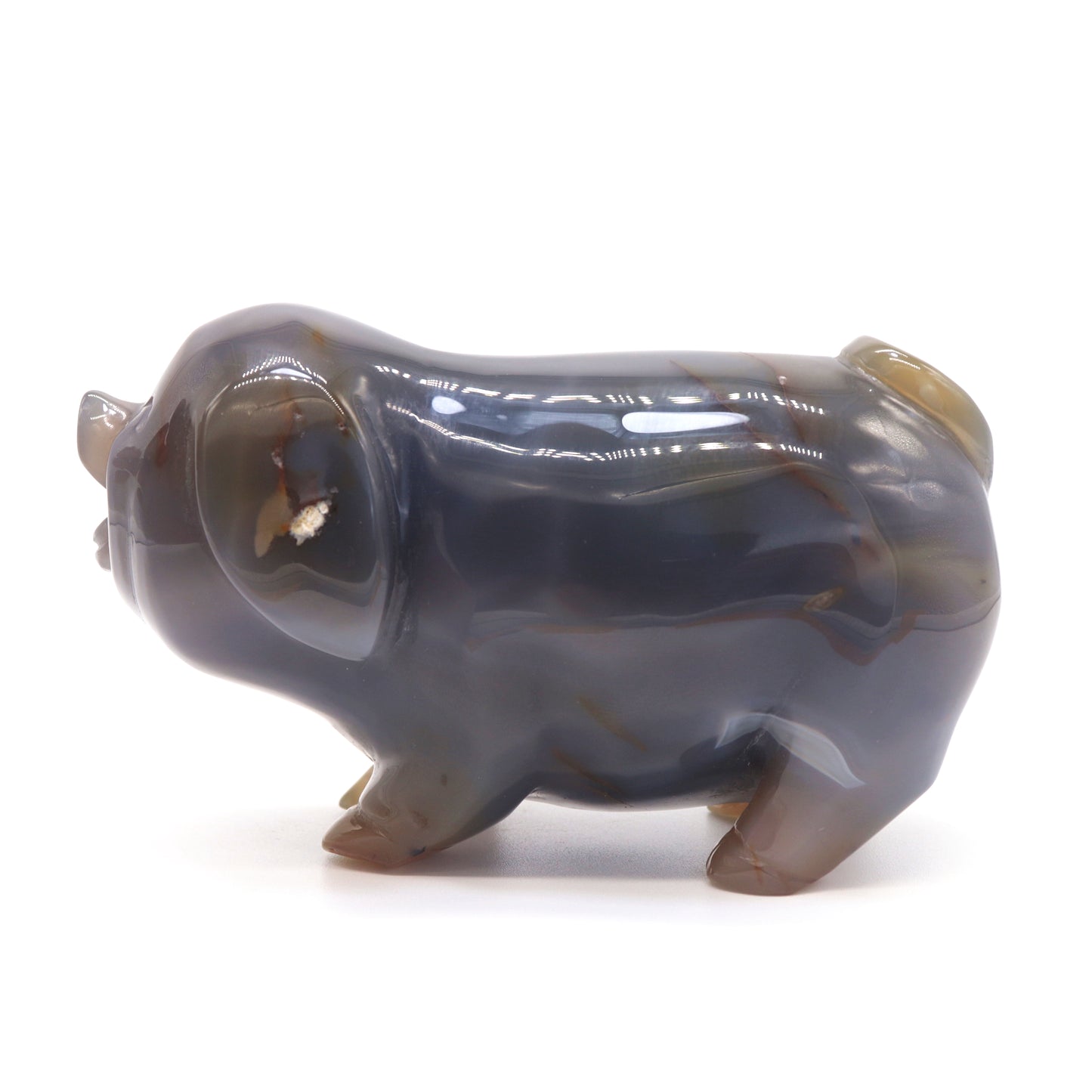 5" Hand Carved Druzy Agate Pig Statue Crystal Animal Carving Quartz Healing