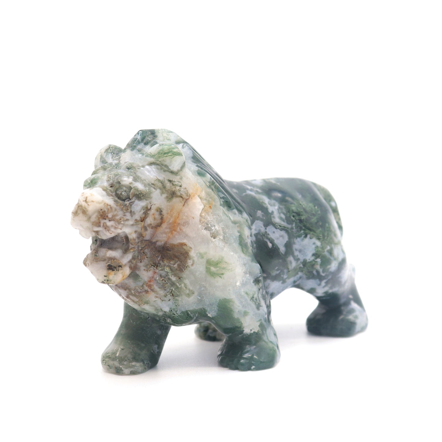 4.5" Hand Carved Moss Agate Lion Crystal Animal Statues Quartz Healing Decor Reiki