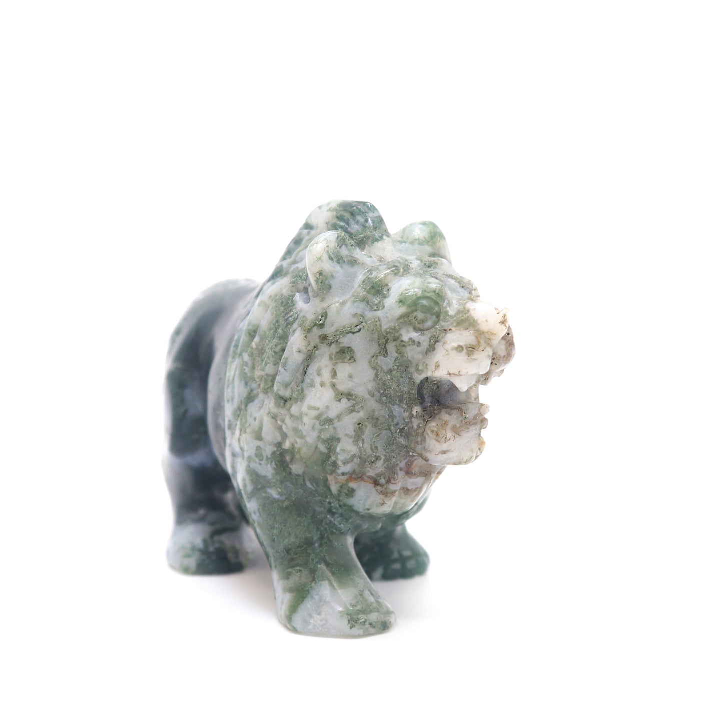 4.5" Hand Carved Moss Agate Lion Crystal Animal Statues Quartz Healing Decor Reiki