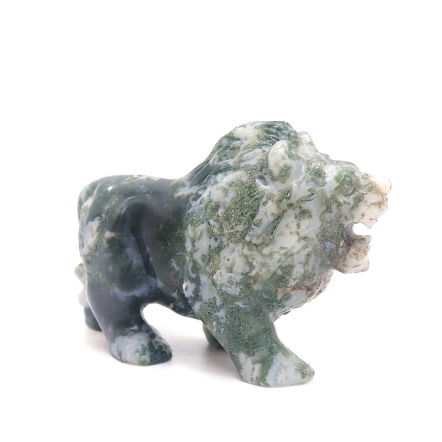4.5" Hand Carved Moss Agate Lion Crystal Animal Statues Quartz Healing Decor Reiki