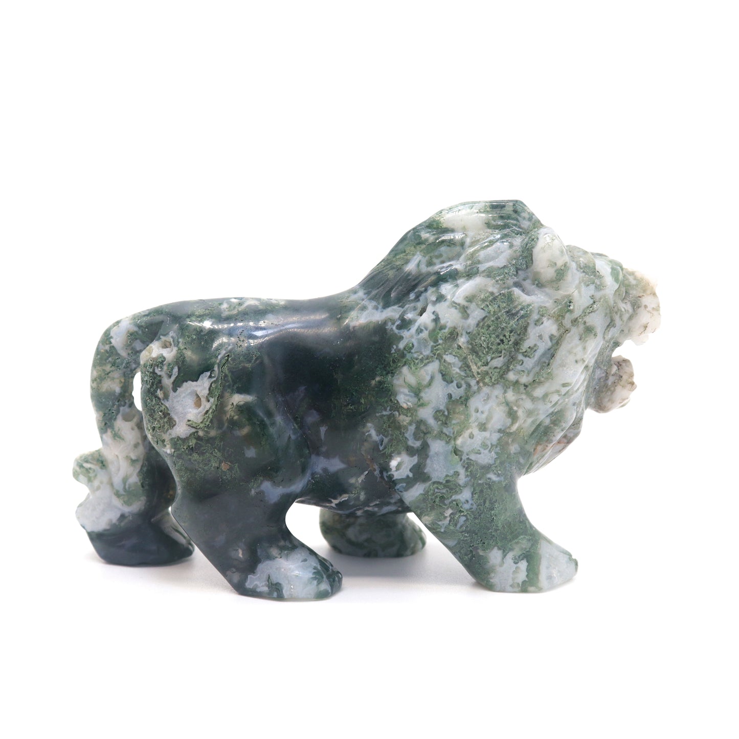 4.5" Hand Carved Moss Agate Lion Crystal Animal Statues Quartz Healing Decor Reiki