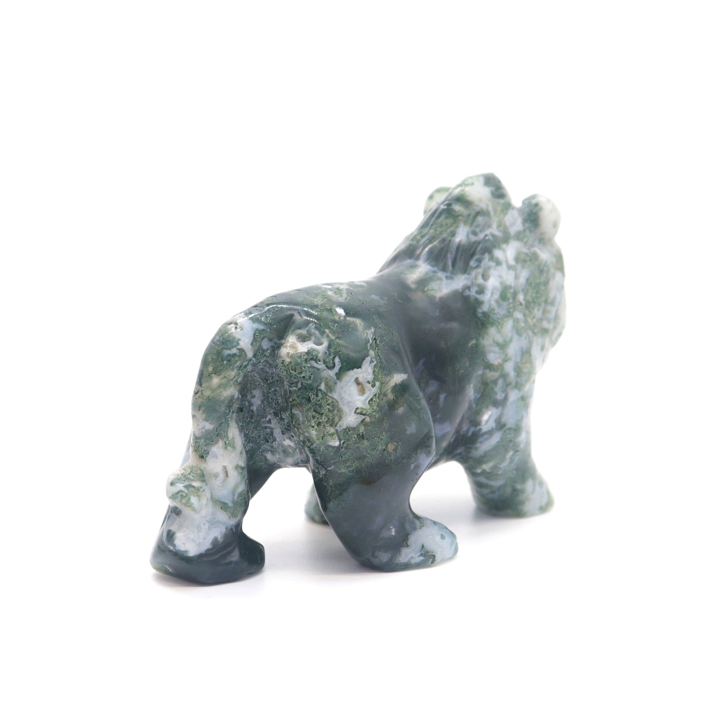 4.5" Hand Carved Moss Agate Lion Crystal Animal Statues Quartz Healing Decor Reiki