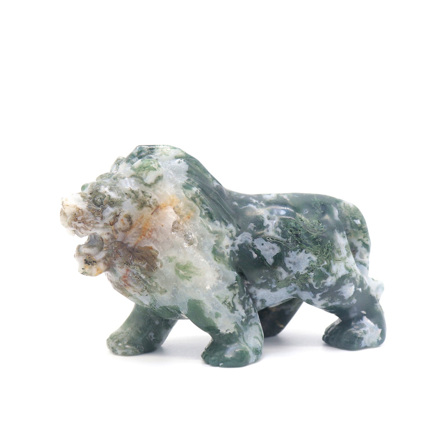 4.5" Hand Carved Moss Agate Lion Crystal Animal Statues Quartz Healing Decor Reiki