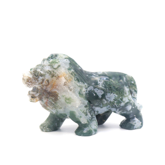 4.5" Hand Carved Moss Agate Lion Crystal Animal Statues Quartz Healing Decor Reiki