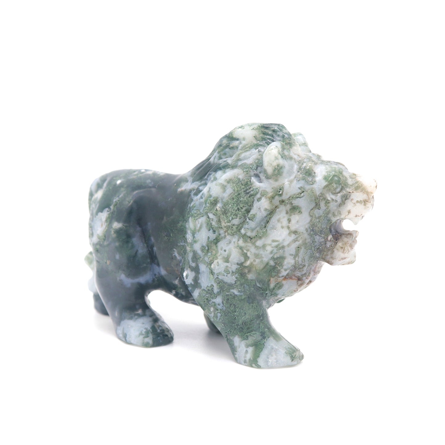 4.5" Hand Carved Moss Agate Lion Crystal Animal Statues Quartz Healing Decor Reiki