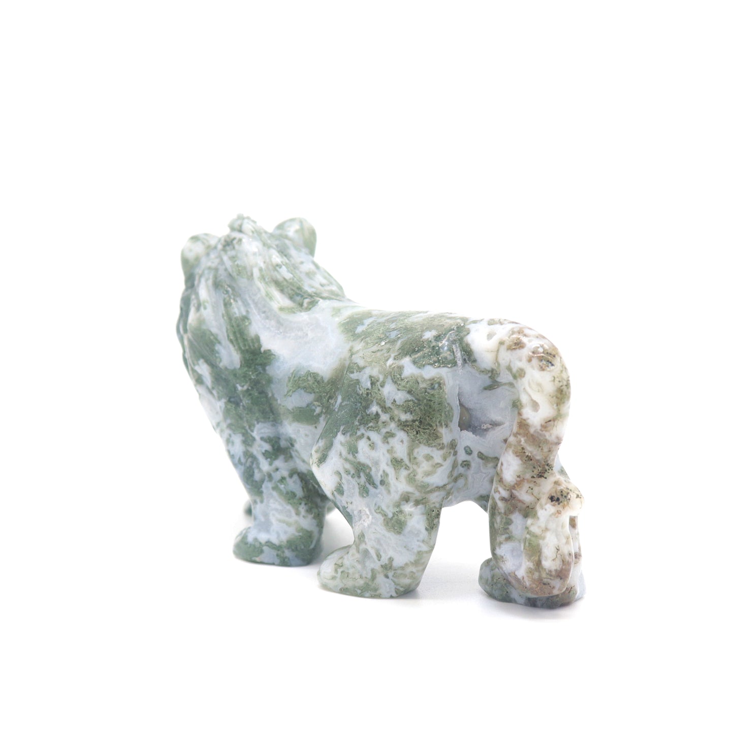 5" Hand Carved Moss Agate Lion Crystal Animal Statues Quartz Healing Decor Reiki