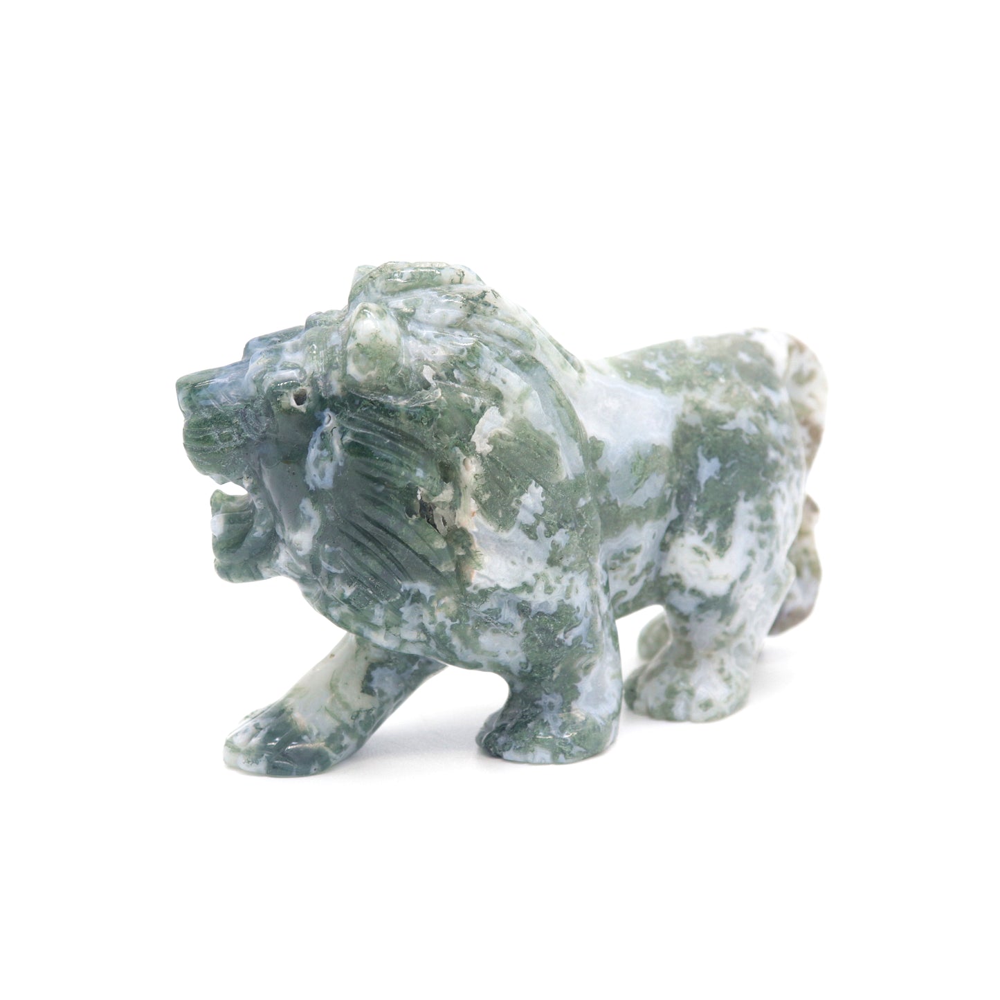 5" Hand Carved Moss Agate Lion Crystal Animal Statues Quartz Healing Decor Reiki