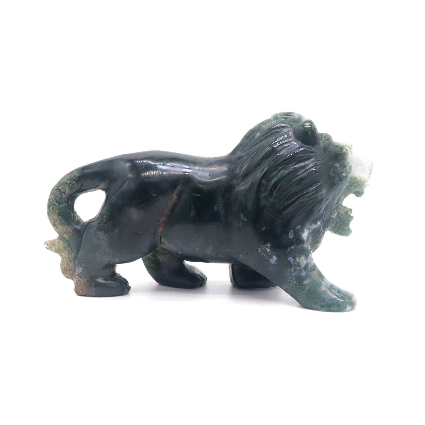 5.5" Hand Carved Moss Agate Lion Crystal Animal Statues Quartz Healing Decor Reiki