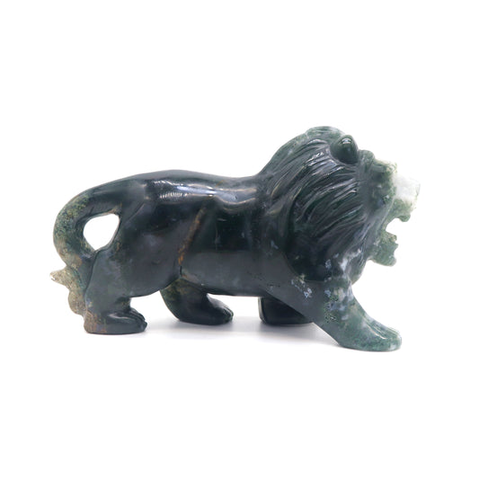 5.5" Hand Carved Moss Agate Lion Crystal Animal Statues Quartz Healing Decor Reiki