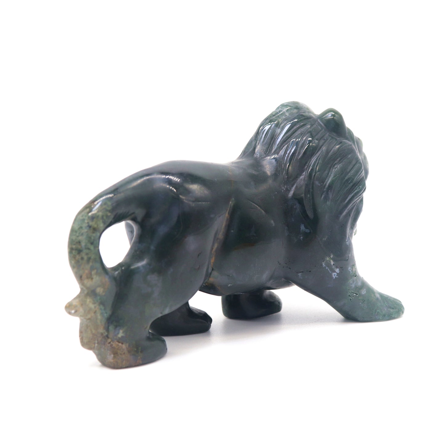 5.5" Hand Carved Moss Agate Lion Crystal Animal Statues Quartz Healing Decor Reiki