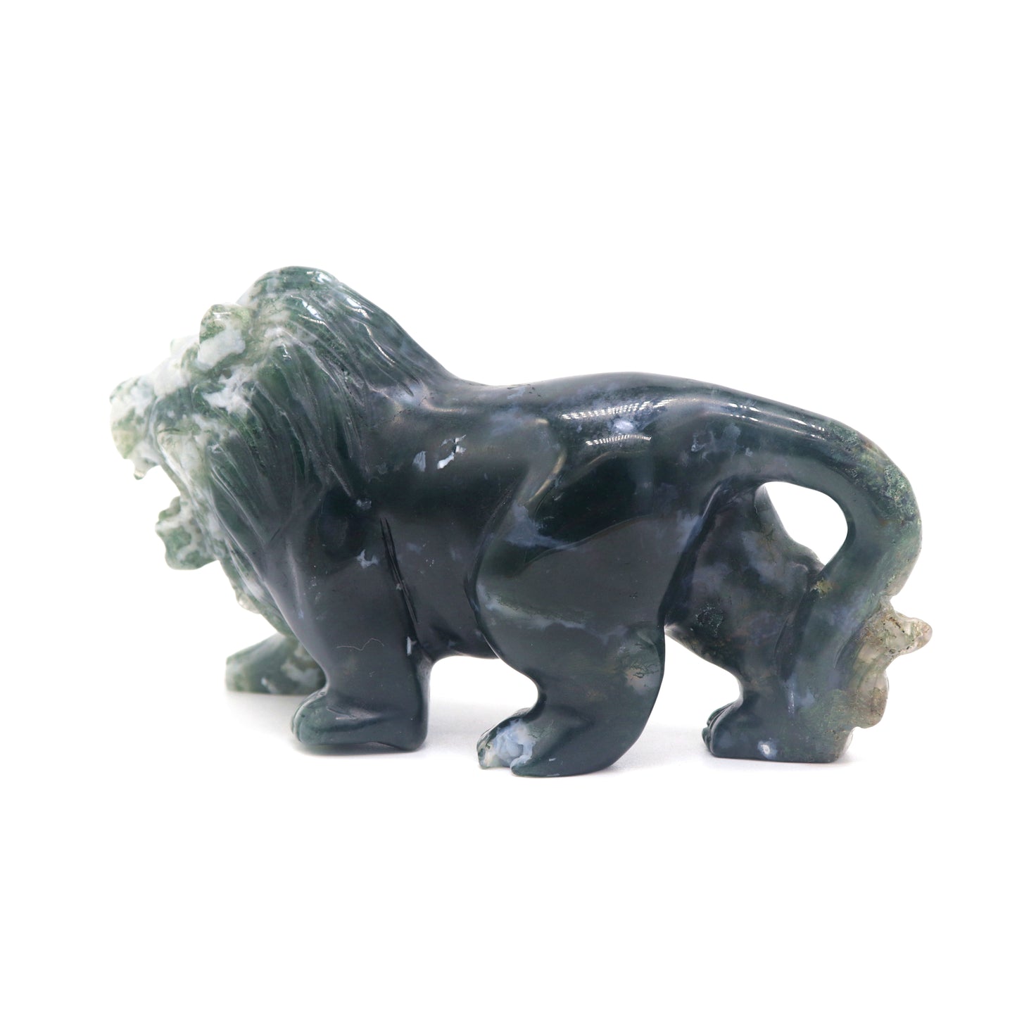 5.5" Hand Carved Moss Agate Lion Crystal Animal Statues Quartz Healing Decor Reiki