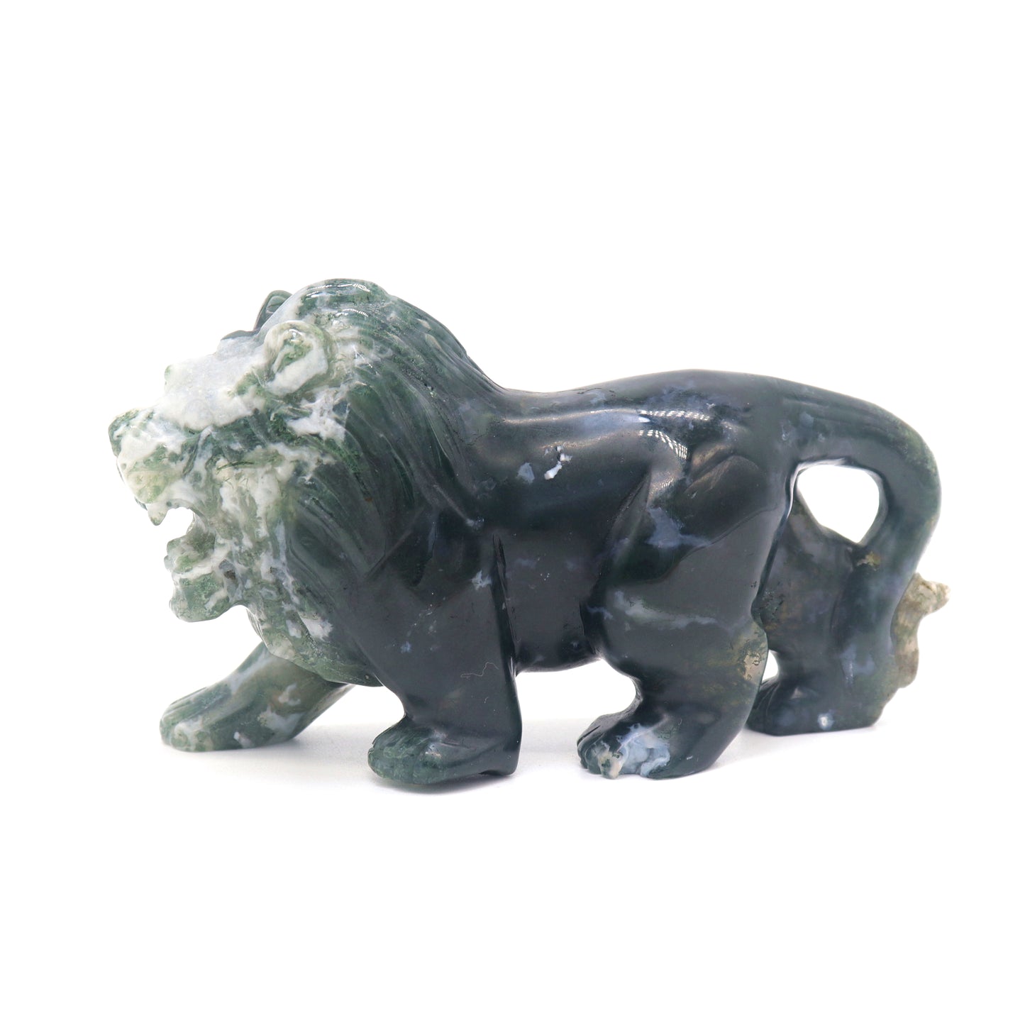 5.5" Hand Carved Moss Agate Lion Crystal Animal Statues Quartz Healing Decor Reiki
