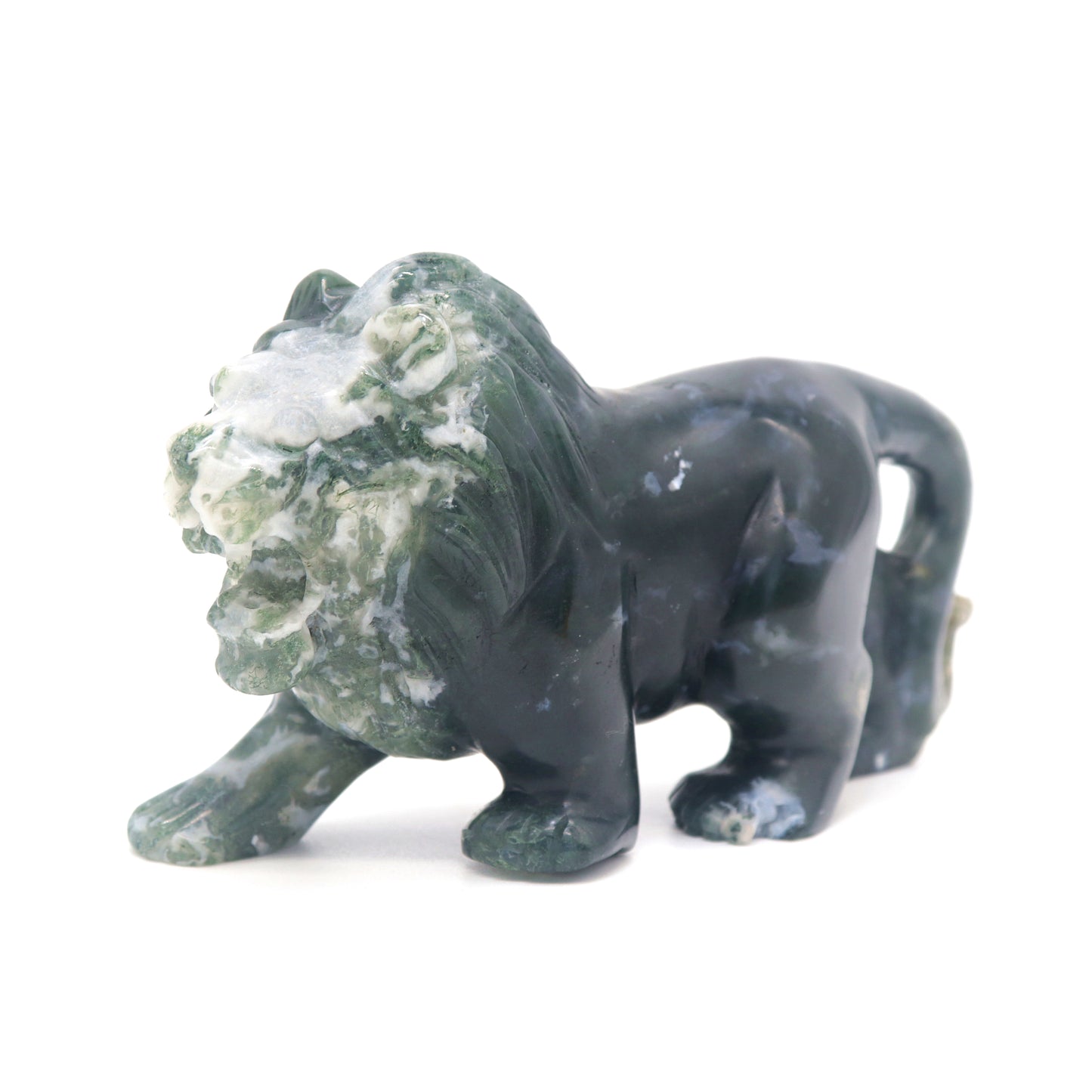 5.5" Hand Carved Moss Agate Lion Crystal Animal Statues Quartz Healing Decor Reiki