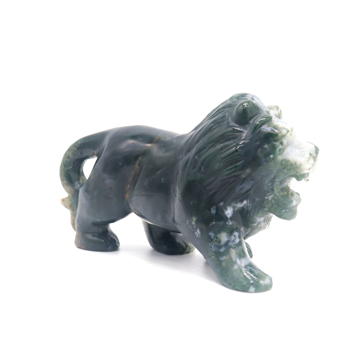 5.5" Hand Carved Moss Agate Lion Crystal Animal Statues Quartz Healing Decor Reiki