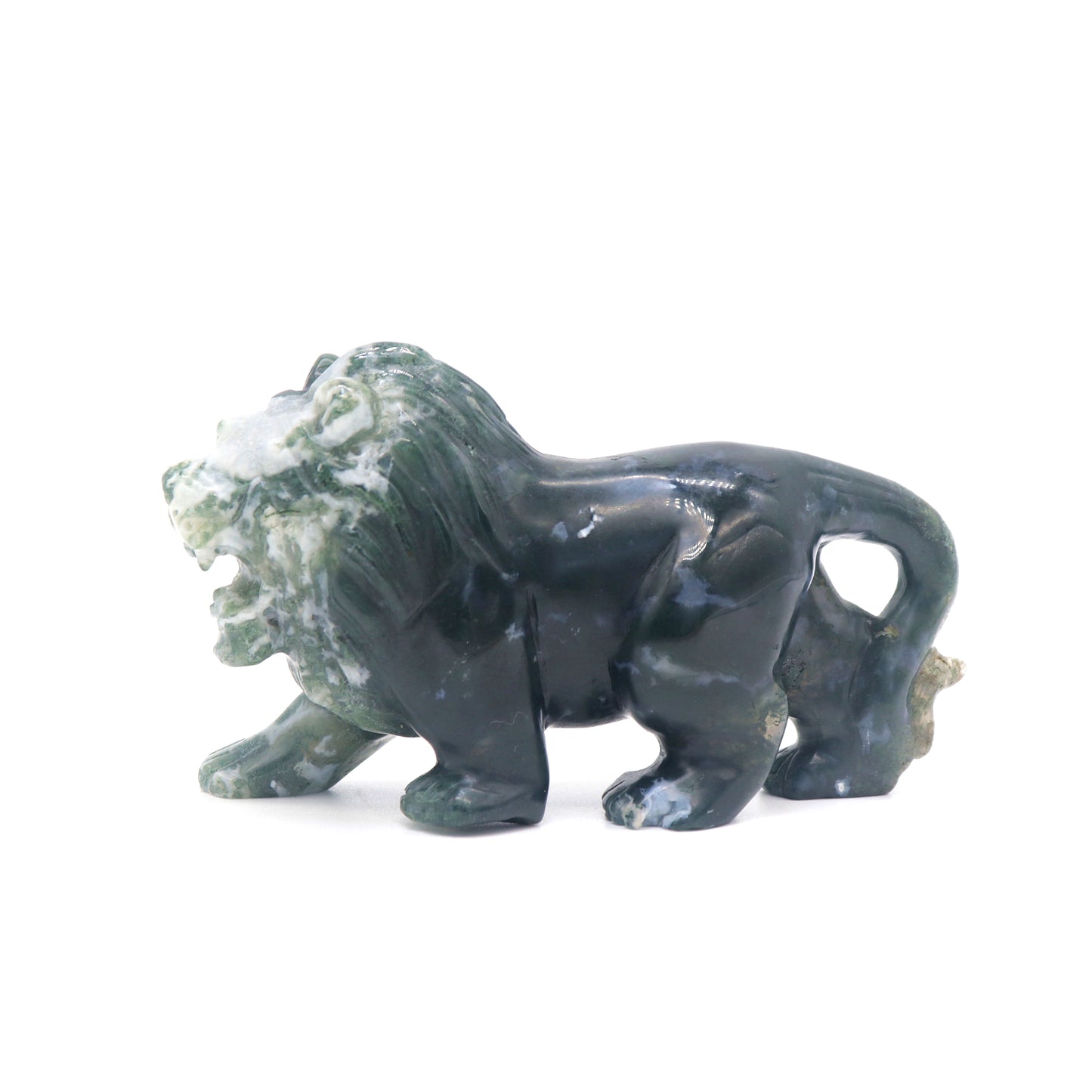 5.5" Hand Carved Moss Agate Lion Crystal Animal Statues Quartz Healing Decor Reiki