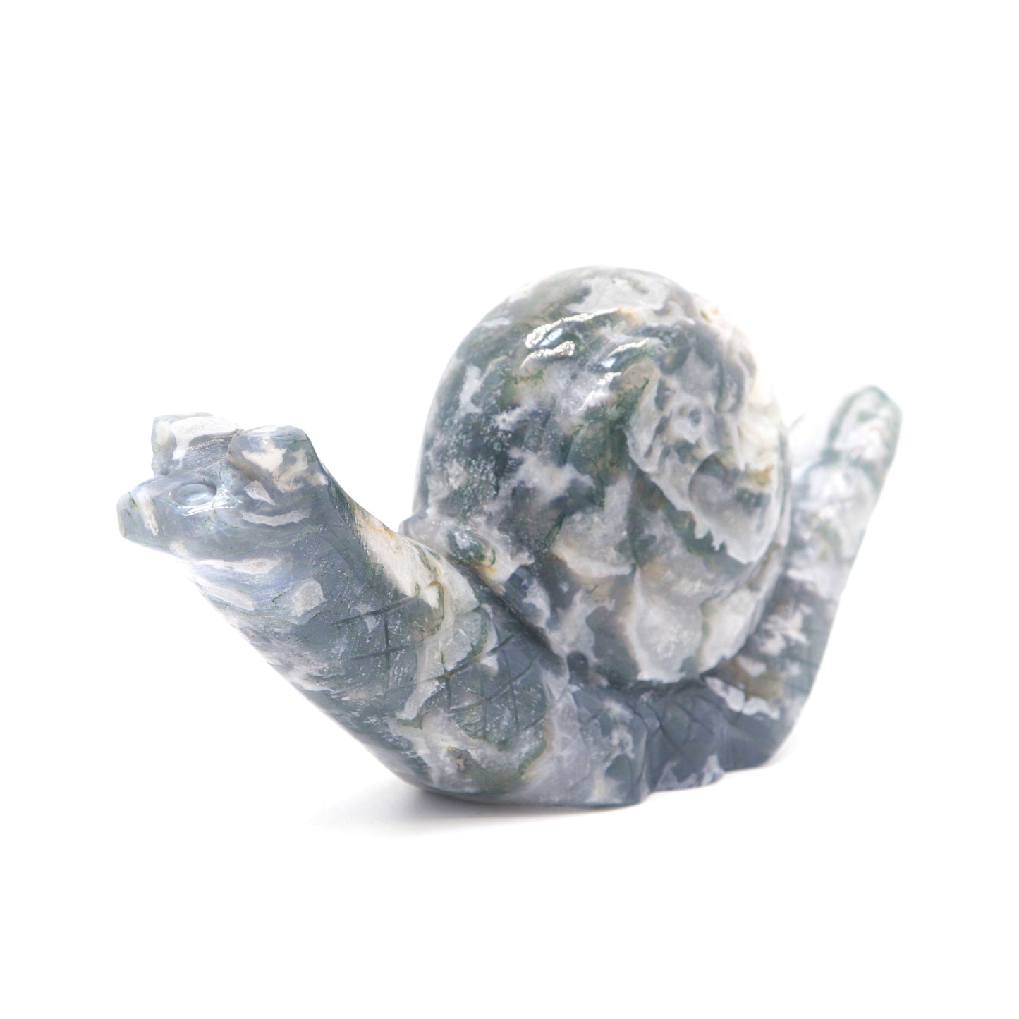 6.5" Hand Carved Moss Agate Snail Crystal Animal Statues Quartz Healing Decor Reiki