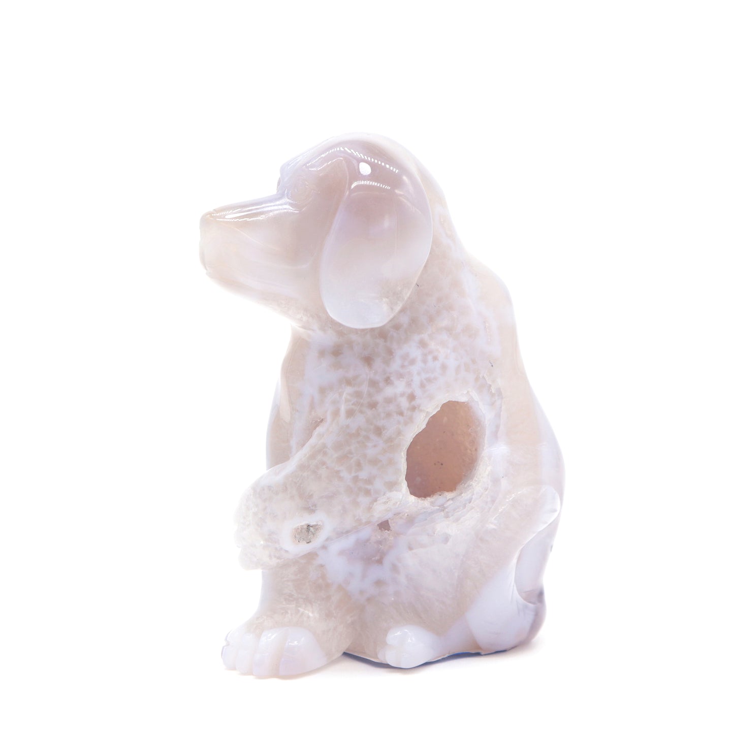 4" Hand Carved Druzy Agate Dog Figurine Crystal Puppy Carving Healing