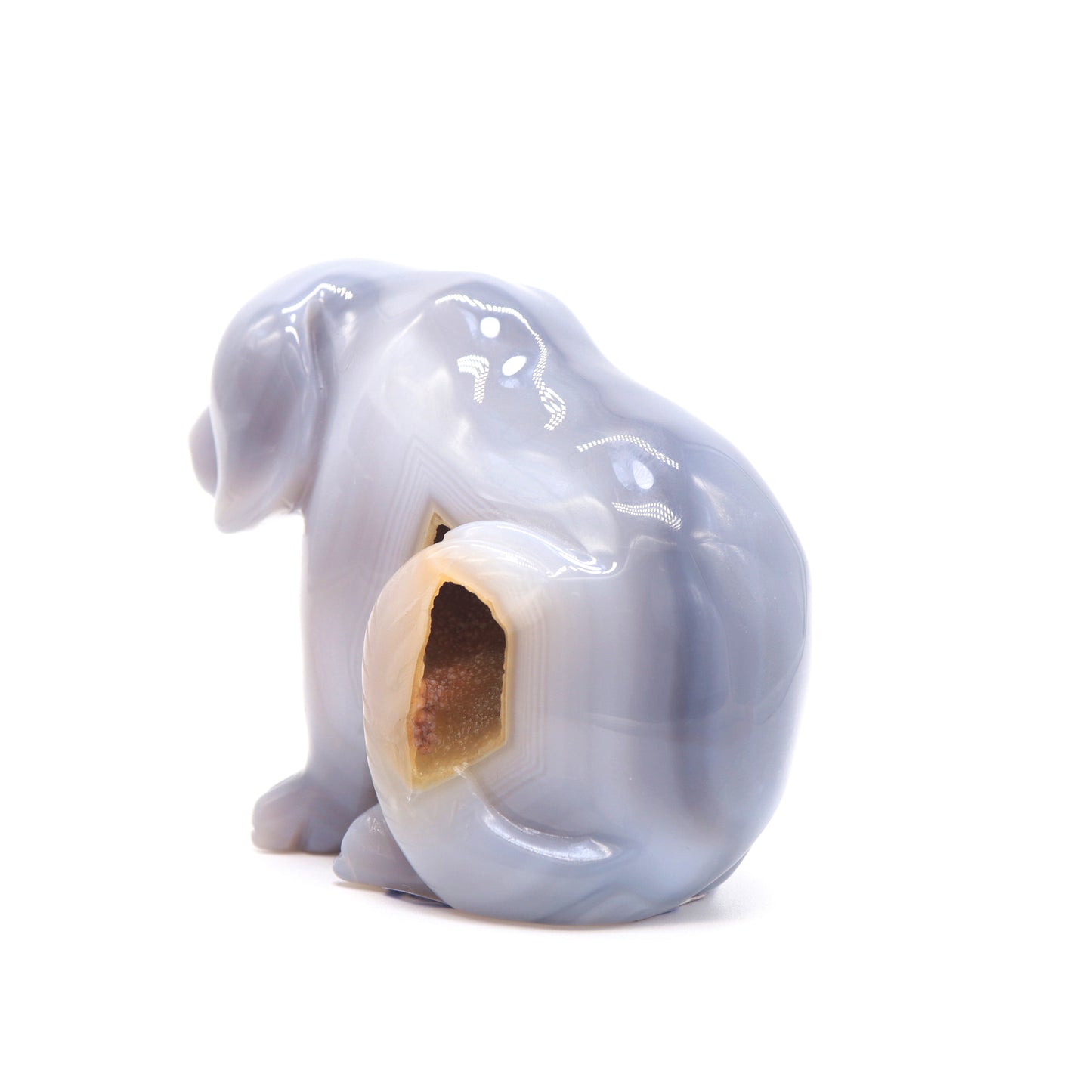 4" Hand Carved Druzy Agate Dog Figurine Crystal Puppy Carving Healing