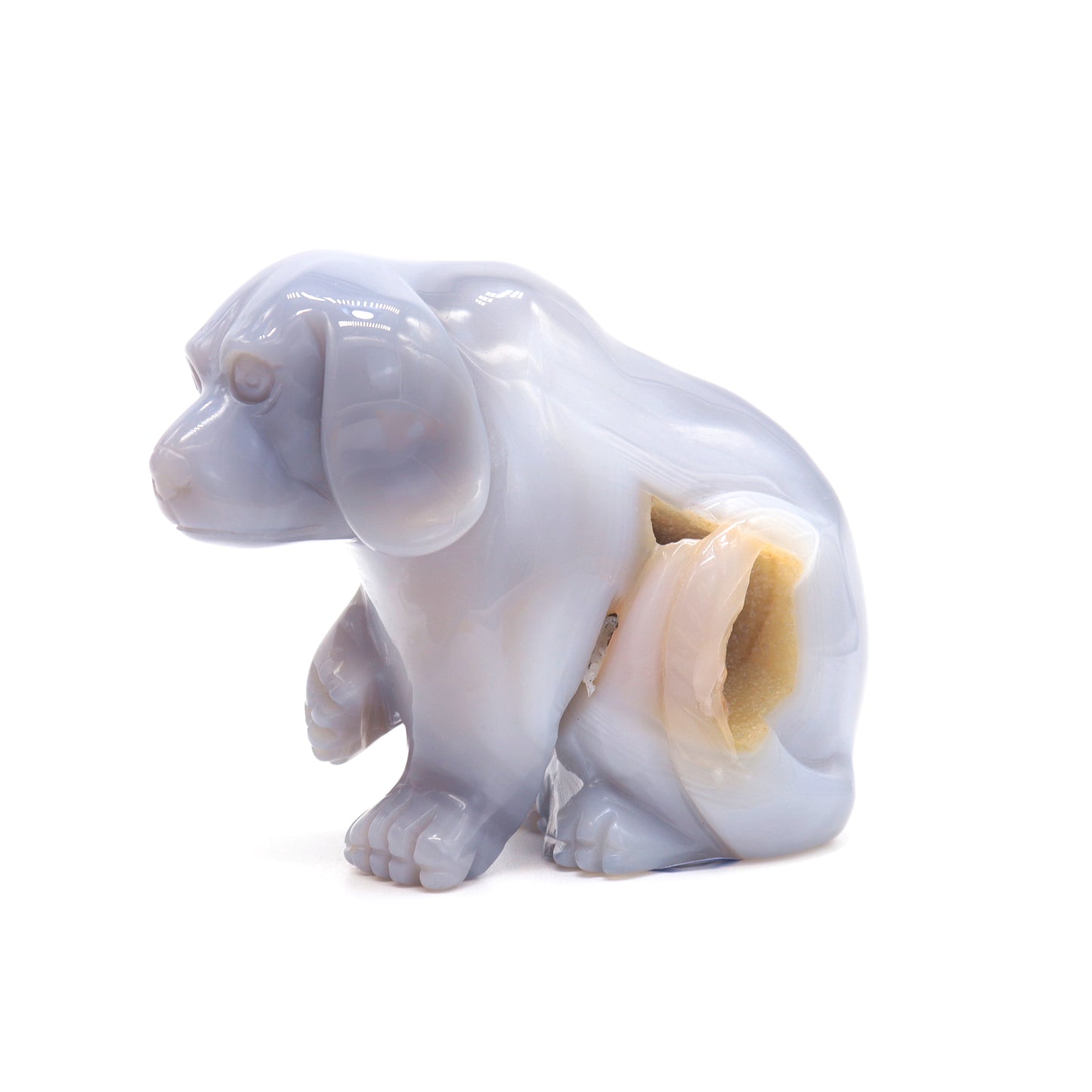 4" Hand Carved Druzy Agate Dog Figurine Crystal Puppy Carving Healing